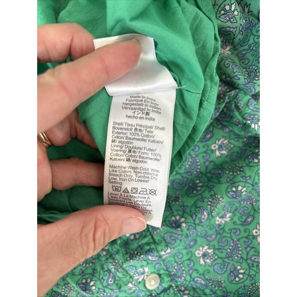 J. Crew Green Paisley Cotton Floral Printed Mini Shirt Dress Long Sleeve Size 12 - Picture 5 of 5